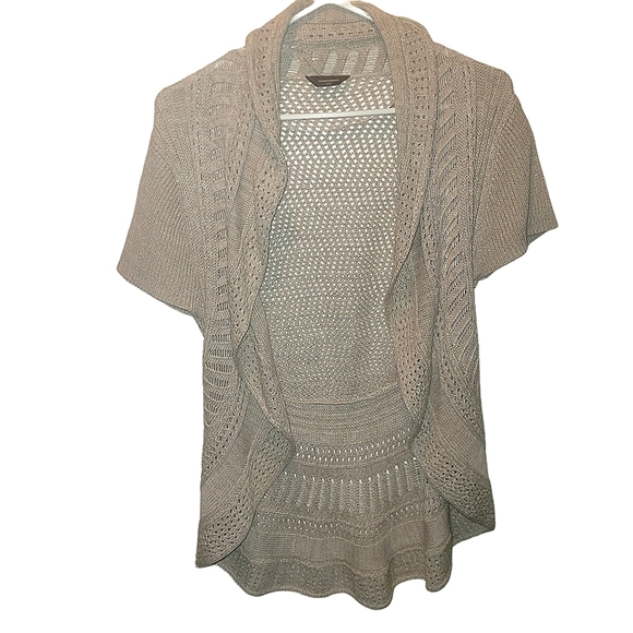 Denver Hayes Open Front Short Sleeve Cardigan Tan L - Picture 2 of 7